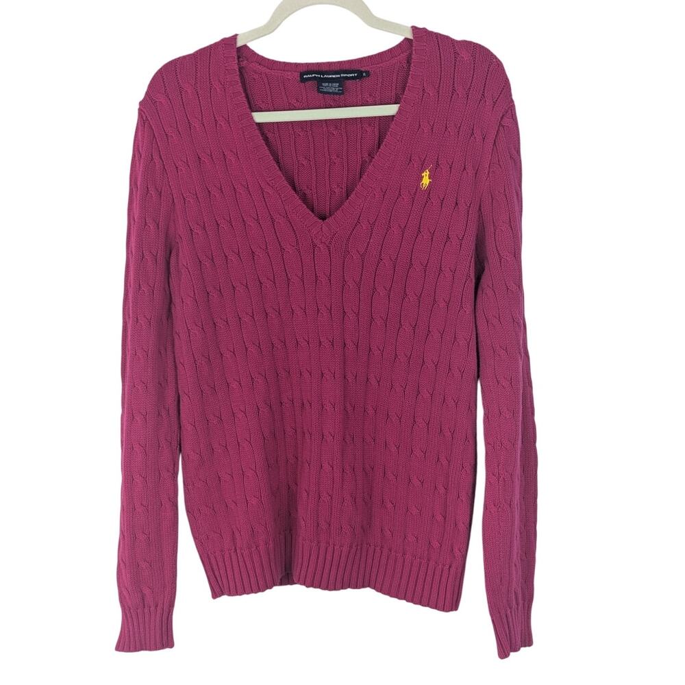 Ralph Lauren Sport Womens Cable Knit Sweater Size XL Tennis Old Money Preppy